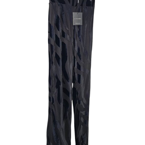 JLUXLABEL Womens High Waisted Wide Leg Zebra Print Velvet Pant, Black, Small - Picture 3 of 8